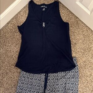 Nautica Dark Blue Top and Patterned Pajama Shorts Set